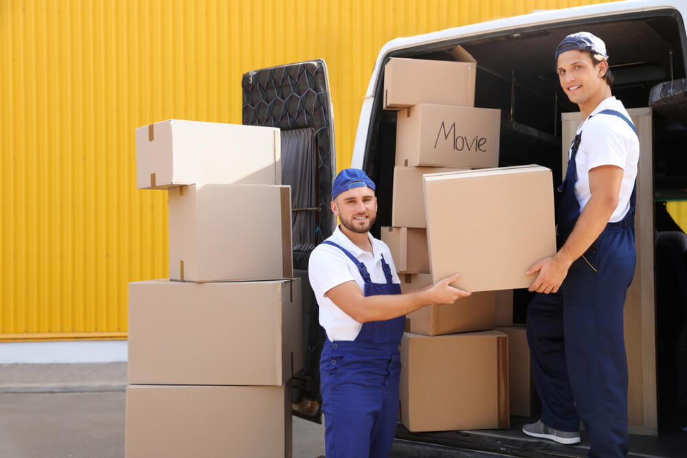 Movers Assembling Furniture At New Home